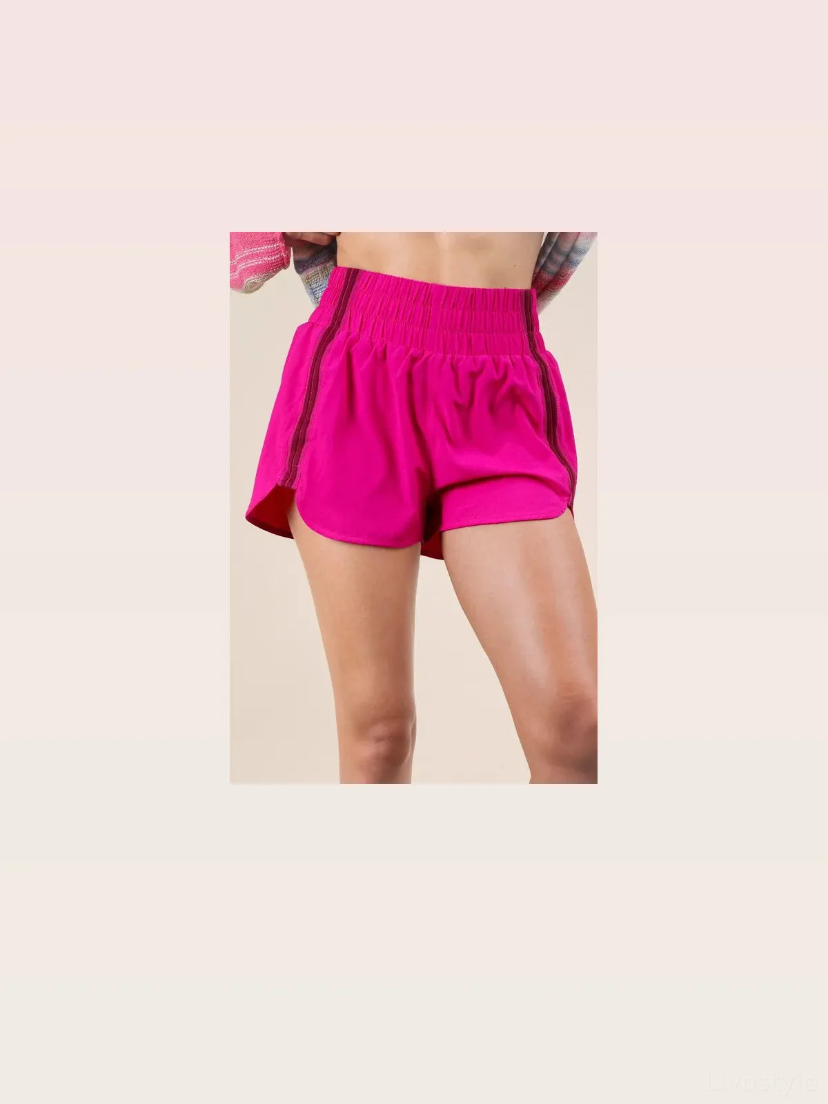 Striped Trim Detail Activewear Shorts in Pink