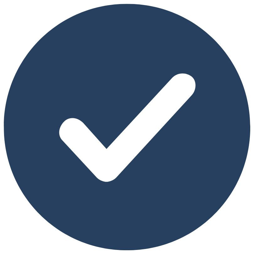 Blue circle with a white check mark in the center