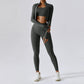 Women's 3-Piece Activewear Set – Sports Bra, Leggings & Long-Sleeve Top
