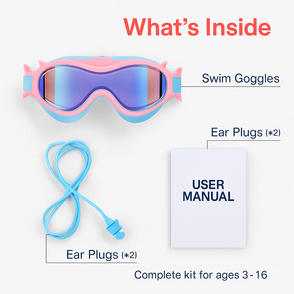 Kids Swim Goggles with Anti-Fog and UV Protection