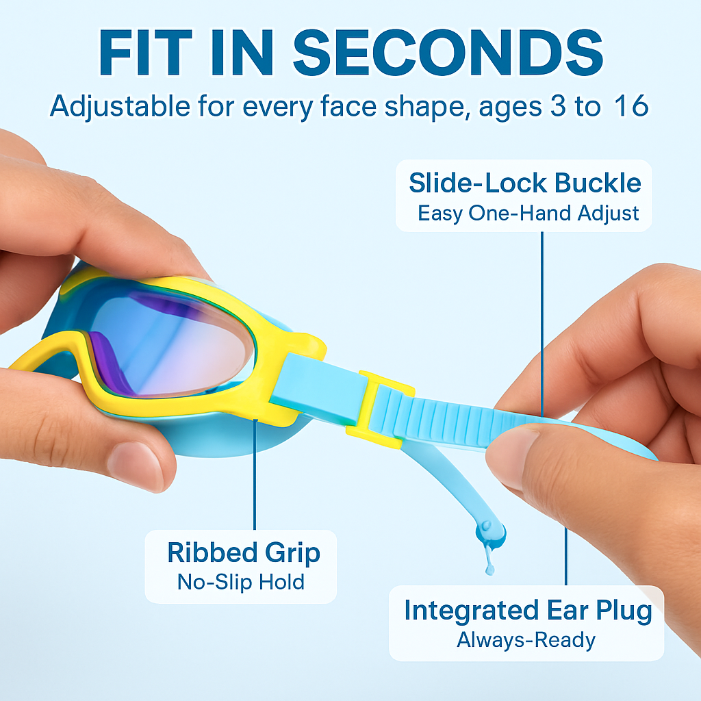 Kids Swim Goggles with Anti-Fog and UV Protection