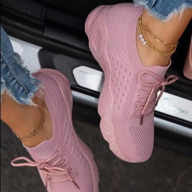 Women’s Red Platform Mesh Sneakers