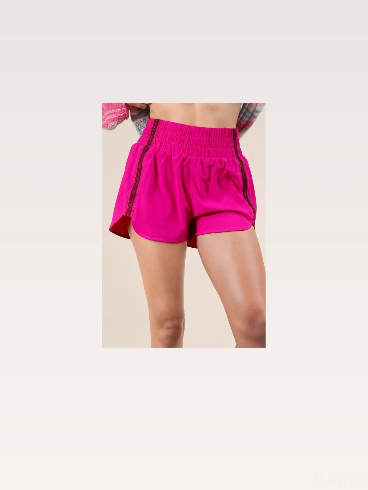 Striped Trim Detail Activewear Shorts in Pink